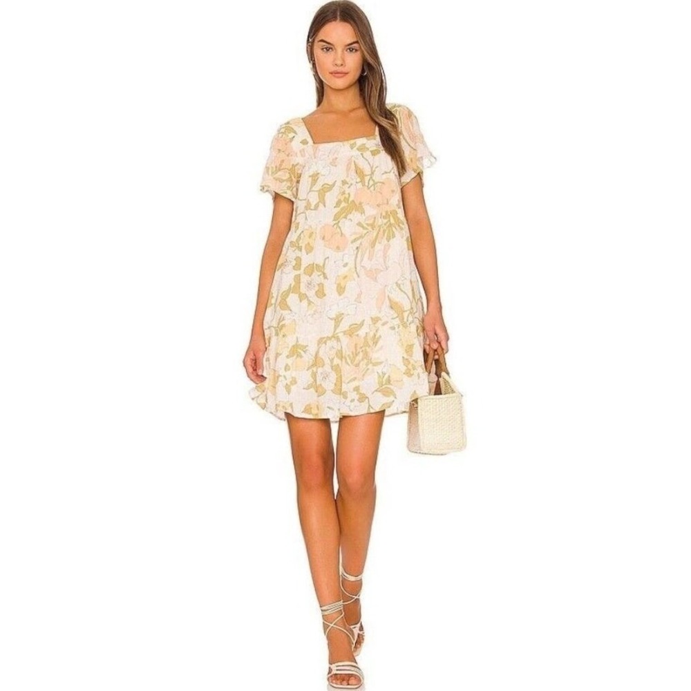 Rails Valentina Citrus Floral Square Neck Tiered Mini Dress WOMEN LARGE BABYDOLL